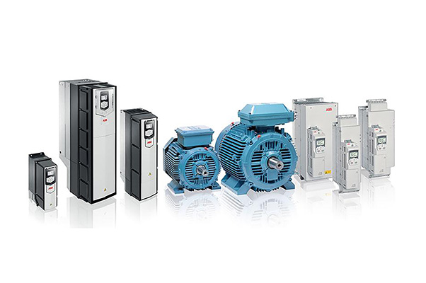 ABB SynRM Motor and Inverter Packages picture shows a synrm motor and various variable speed drives