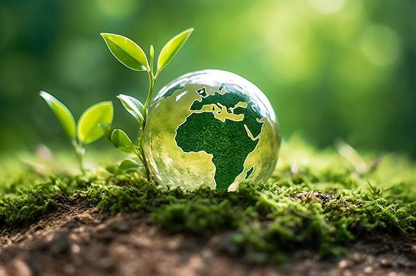 cube law, the image shows a green new shoot and a green earth symbolising the energy savings achieveable with cube law